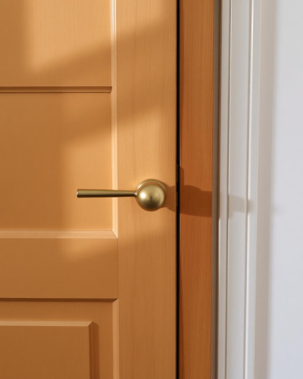 Mässingshandtag på en målad ekdörr